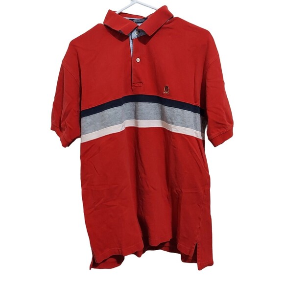 Tommy Hilfiger Men's Polo Size L Red With Blue & White Stripe - Picture 2 of 5